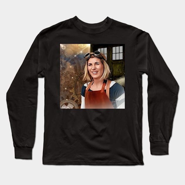 13th doctor/Steampunk time traveler Long Sleeve T-Shirt by AlisiaArt